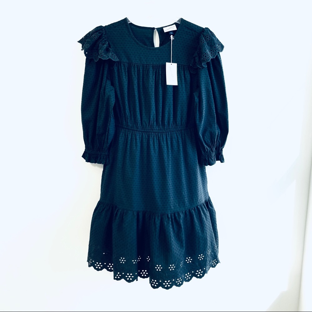 Universal Thread Gray Ruffle 3/4 Length Sleeve Eyelet Dress NWT 013096956 - Picture 4 of 10